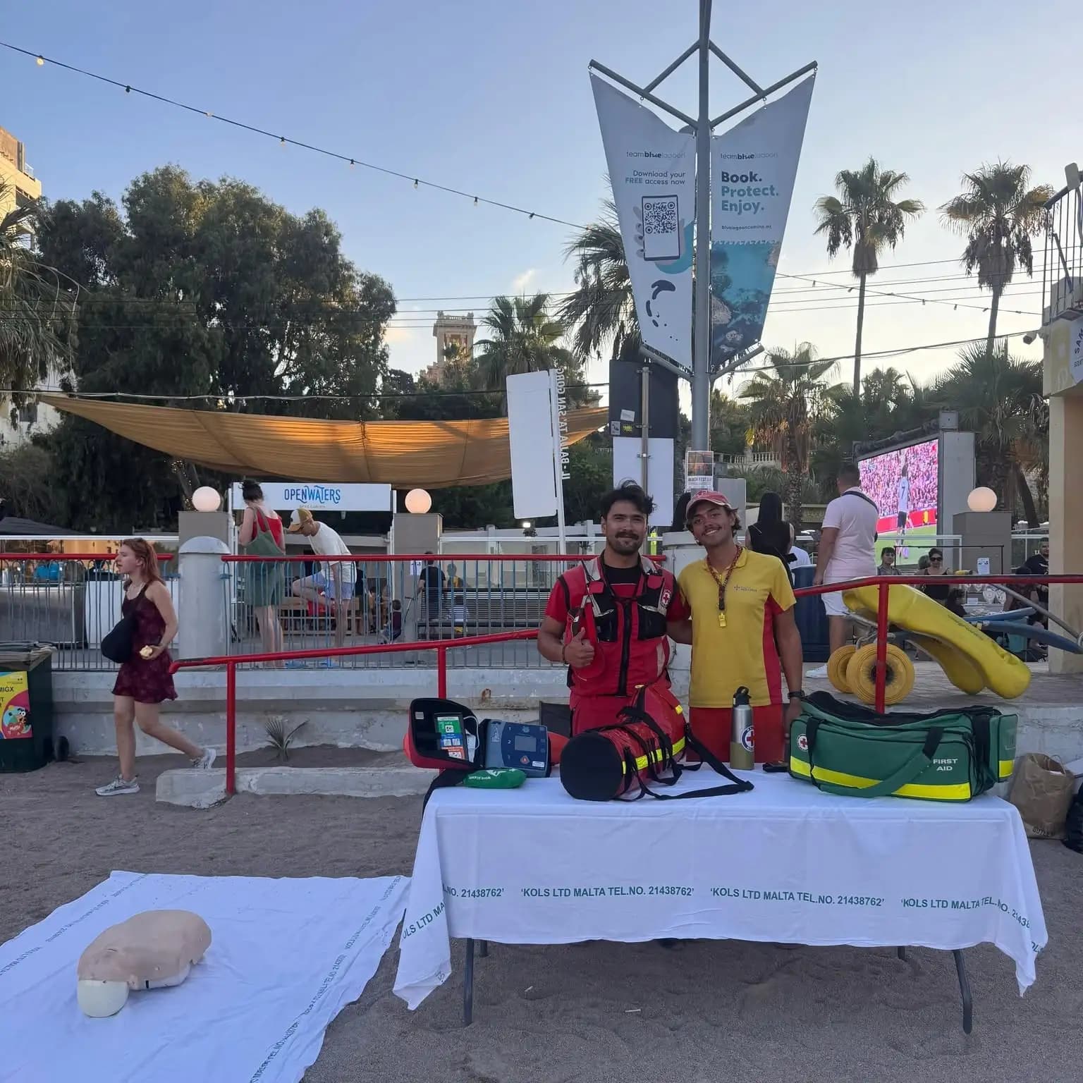 Malta Red Cross lifeguarding and first aid station on a Malta beach